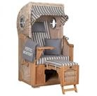 MR.DEKO Strandkorb 1-Sitzer Single Teak Shell Volllieger mit Bullaugen, BxTxH: