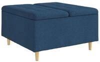 vidaXL Barhocker Aufbewahrungsottomane mit Kissen Blau 80 x 80 x 45 cm Stoff (1...