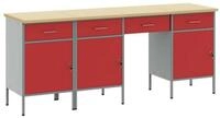 vidaXL Werkzeugschrank Werkbank mit Schubladen 4 pcs Rot Ingenieure Holz und...