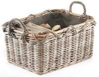 Kobolo Kaminholzkorb Holzkorb Feuerholzkorb, Rattan grau mit Griffen und Leinen,