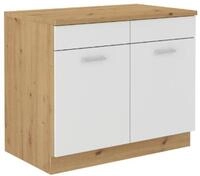 K&uuml;chen-Preisbombe Sp&uuml;lenschrank 100 cm K&uuml;chen Buffet Mario Weiss + Eiche...