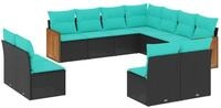 vidaXL Gartenlounge-Set 11-teiliges Gartensofa-Set mit Kissen, schwarzes...