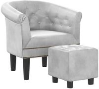 vidaXL Sessel, Clubsessel mit Fu&szlig;hocker Silbern Kunstleder