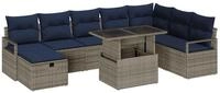 vidaXL Gartenlounge-Set Garten-Sofa-Set mit Kissen mit Speicher 9 pcs Grau Poly