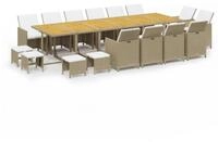 vidaXL Garten-Essgruppe, 17-tlg. Gartengarnitur mit Kissen Poly Rattan Beige