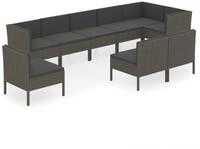 vidaXL Gartenlounge-Set, 9-tlg. Lounge Set mit Auflagen Poly Rattan Grau