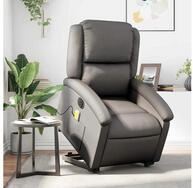 vidaXL Sessel vidaXL Massagesessel mit Aufstehhilfe Elektrisch Grau Echtleder