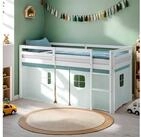 Homestyle4u Hochbett Kinderbett 90x200 Spielbett Kiefer Jungen Wei&szlig; Gr&uuml;n Mint