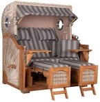 MR.DEKO Strandkorb XL D&uuml;ne Grande wetterfest Teak PE Shell 2,5 Sitzer mit...