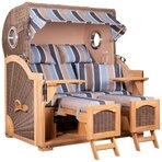 MR.DEKO Strandkorb 2,5 Sitzer D&uuml;ne Grande, wetterfest mit Bullauge Teak PE...