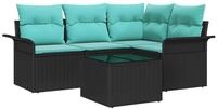 vidaXL Gartenlounge-Set Gartensofa-set mit Kissen 5 pcs Schwarz Poly-Rattan,...