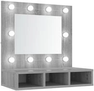 vidaXL Badezimmerspiegelschrank Spiegelschrank mit LED Grau Sonoma 60x31,5x62 cm