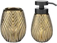 WENKO Badaccessoire-Set Modell Idro Gold, Seifenspender und Zahnputzbecher aus