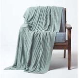 Plaid Baumwolldecke mit Zopfmuster, blau, 130 x 170 cm, Homescapes