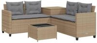 vidaXL Gartenlounge-Set Gartensofa in L-Form mit Tisch und Kissen Beige Poly...