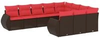 vidaXL Sofaelement 10-teiliges Gartensofa-Set mit Kissen, braun, Polyrattan (1...