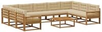vidaXL Gartenlounge-Set Outdoor-Sofagarnitur mit Kissen 10 pcs Natur und Beige,