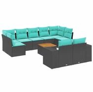 vidaXL Gartenlounge-Set 10-teiliges Gartensofa-Set mit Kissen, schwarzes...