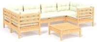 vidaXL Gartenlounge-Set 7-tlg. Garten-Lounge-Set mit Creme Kissen Kiefernholz,