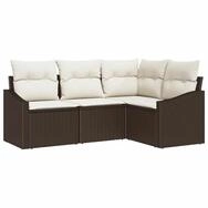 vidaXL Loungesofa Gartensofa-set mit Kissen 4 pcs Braun und Wei&szlig; Poly-Rattan, 4