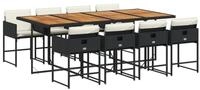 vidaXL Garten-Essgruppe 9-tlg. Garten-Essgruppe mit Kissen Schwarz Poly Rattan,