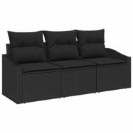 vidaXL Loungesofa Gartensofa-set mit Kissen 3 pcs Schwarz Poly-Rattan, 3 Teile