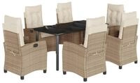 vidaXL Garten-Essgruppe 7-tlg. Garten-Essgruppe mit Kissen Beige Poly Rattan,...