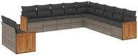 vidaXL Gartenlounge-Set 11-tlg. Garten-Sofagarnitur mit Kissen Grau Poly Rattan,