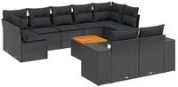 vidaXL Gartenlounge-Set 10-tlg. Garten-Sofagarnitur mit Kissen Schwarz Poly...