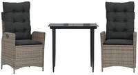 vidaXL Garten-Essgruppe 3-tlg. Garten-Essgruppe mit Kissen Grau Poly Rattan,...