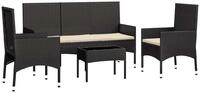 vidaXL Gartenlounge-Set 4-tlg. Garten-Lounge-Set mit Kissen Schwarz Poly Rattan,