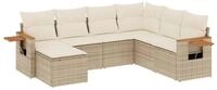 vidaXL Gartenlounge-Set 7-tlg. Garten-Sofagarnitur mit Kissen Beige Poly Rattan,