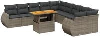 vidaXL Gartenlounge-Set 11-tlg. Garten-Sofagarnitur mit Kissen Grau Poly Rattan,