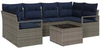 vidaXL Loungesofa Sofa Set mit Kissen 7 pcs Grau und Blau Poly Rattan, 7 Teile