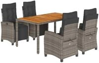 vidaXL Garten-Essgruppe 5-tlg. Garten-Essgruppe mit Kissen Grau Poly Rattan,...