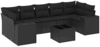 vidaXL Sofaelement 8-tlg. Garten-Sofagarnitur mit Kissen Schwarz Poly Rattan (1...