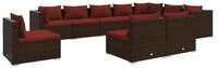 vidaXL Gartenlounge-Set 10-tlg. Garten-Lounge-Set mit Kissen Poly Rattan Braun,