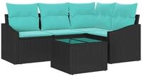 vidaXL Gartenlounge-Set Sofa Set mit Kissen 5 pcs Schwarz Poly-Rattan, (5-tlg)
