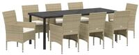 vidaXL Gartenlounge-Set Garten Essgruppe mit Kissen 9 pcs Beige Poly-Rattan,...