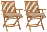 vidaXL Gartenstuhl Gartenst&uuml;hle 2 Stk. mit Beige Kissen Massivholz (2 St)