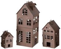Spetebo Kerzenlaterne Haus Laterne 3er Set 35/21/13 cm Edel Rost Optik (Set, 3...