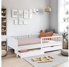 Homestyle4u Kinderbett 90x200 2 Bettk&auml;sten Wei&szlig; Natur Gr&uuml;n Rausfallschutz