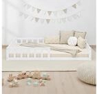 Homestyle4u Kinderbett 90x200 / 120x200 Wei&szlig; Natur Holzbett Bodenbett...