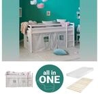 Homestyle4u Hochbett 90x200 Wei&szlig; mit Vorhang Sterne Grau f&uuml;r 1 Kind Kiefer...