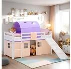 Homestyle4u Hochbett Kinderbett 90x200 Spielbett Holz Kiefer M&auml;dchen Wei&szlig; Lila