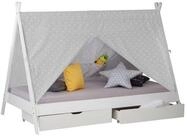 Homestyle4u Hausbett 90x200 TIPI mit Dach Wei&szlig; oder Grau Holzbett Zelt...