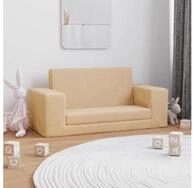 vidaXL Kindersofa, Kinder-Schlafsofa 2-Sitzer Creme Weicher Pl&uuml;sch