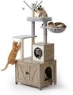 relaxdays Kratzbaum mit Katzenklo Schrank 150 cm, Holzoptik-Wei&szlig;