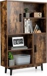 COSTWAY B&uuml;cherregal, mit 2 T&uuml;ren & 4 Regalen, Kippsicherung, Holz, 80x24x120cm