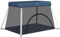 vidaXL Laufstall, Baby-Laufstall mit Matratze Marineblau Leinenstoff